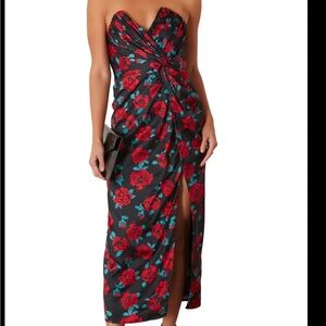 Vici Strapless Dress with Red Floral Design